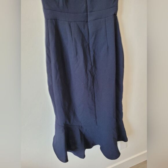 NEW XSCAPE Ballgown Navy Blue Assymetric Hem Crepe Formal Off Shoulder Size 6P - Picture 10 of 11